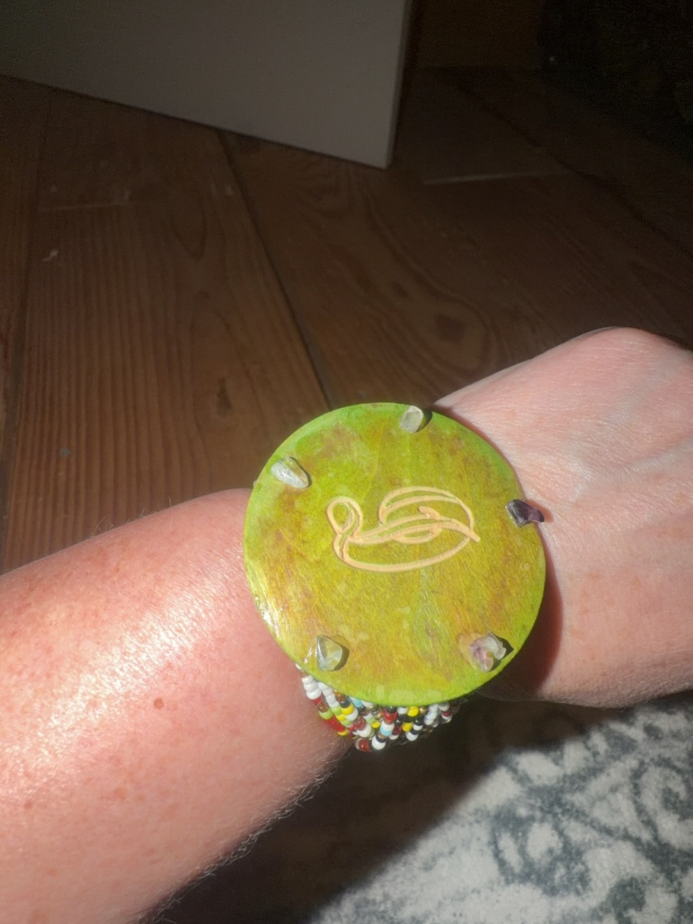 Handcrafted Green Beaded Wrist Cuff Bracelet - Unbranded
